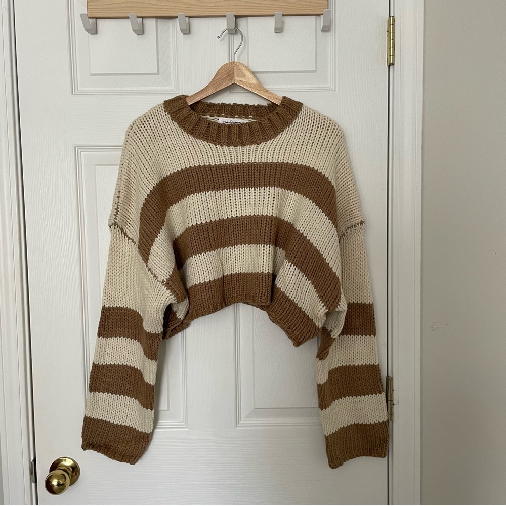 Carly Jean Los Angeles Brown and Cream Striped Sweater